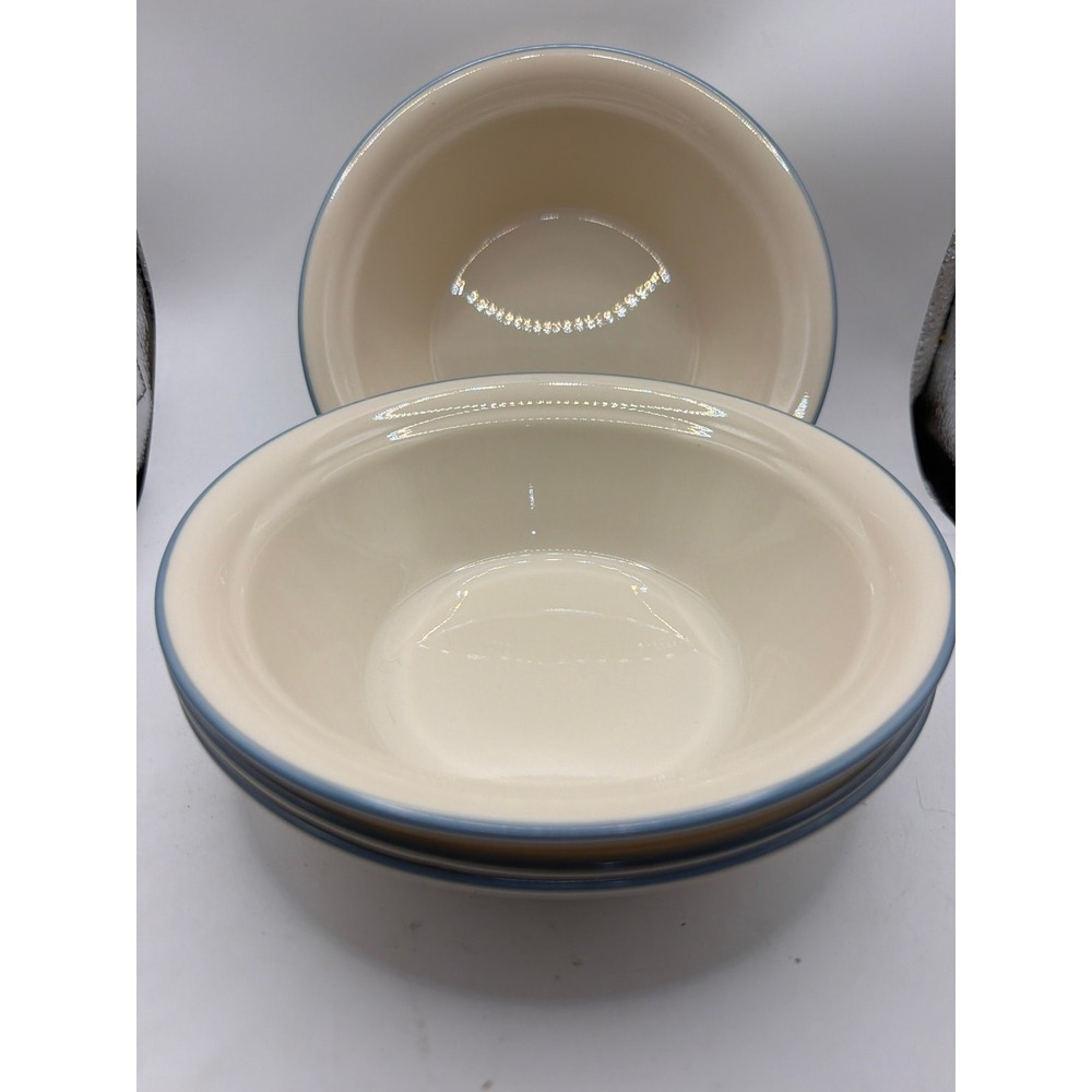 4 Corelle Corelle Corning Symphony Coupe Cereal Bowls 6.75" Cream Blue Rim